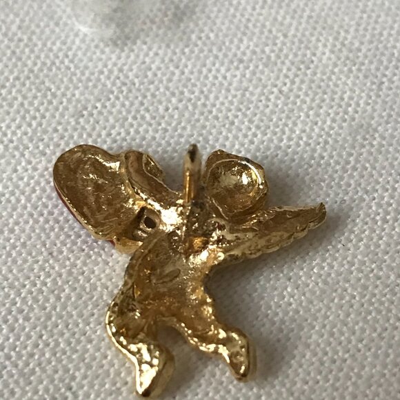Vintage Guardian Angel/Cherub w/Red Enamel Heart & Faux Diamond Lapel Pin - Picture 4 of 5